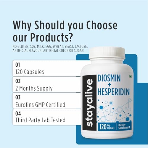 Suplemento de Diosmina y Hesperidina STAY ALIVE 1000mg, 120 Cápsulas, Extracto de Frutas Ricas en Bioflavonoides, 100% Vegetariano, No GMO y Sin - imagen 5