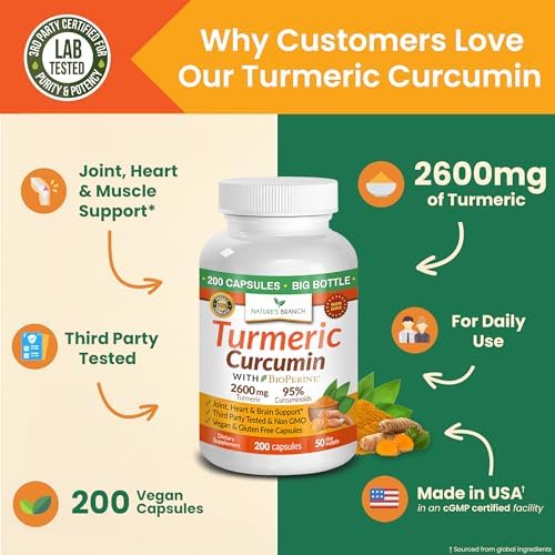 Suplemento de Cúrcuma y Curcumina 2600mg | Polvo de Cúrcuma Orgánica - 95% Curcuminoides, 200 Cápsulas - Fuerza Extra para Soporte Articular con - imagen 3