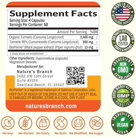 Suplemento de Cúrcuma y Curcumina 2600mg | Polvo de Cúrcuma Orgánica - 95% Curcuminoides, 200 Cápsulas - Fuerza Extra para Soporte Articular con - imagen 6