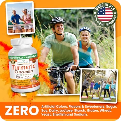 Suplemento de Cúrcuma y Curcumina 2600mg | Polvo de Cúrcuma Orgánica - 95% Curcuminoides, 200 Cápsulas - Fuerza Extra para Soporte Articular con - imagen 8