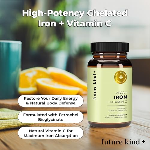 Suplemento de Hierro Future Kind para Mujeres y Hombres, Energía y Enfoque Diario, Hierro Bisglicinato Quelado 18mg, 100% DV con Vitamina C - Suave - imagen 2