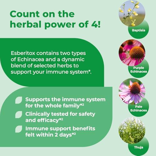 ESBERITOX Echinacea Supercargada – 200 Tabletas – Suplemento Herbal para el Sistema Inmunológico con Raíz de Indigo Silvestre y Equinácea – Hecho en - imagen 4