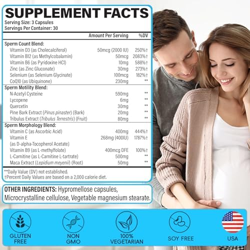 Suplementos de Fertilidad Masculina Chisytkiy, Suplemento Avanzado para Hombres con Maca, Tribulus, Zinc y CoQ10, 90 Cápsulas - imagen 2