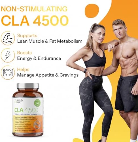 Suplementos CLA Purity Labs 4500MG - Aceite de cártamo No GMO - Apoya Energía, Pérdida de Peso, Salud Cardiaca y Muscular - 180 Cápsulas Blandas - imagen 2
