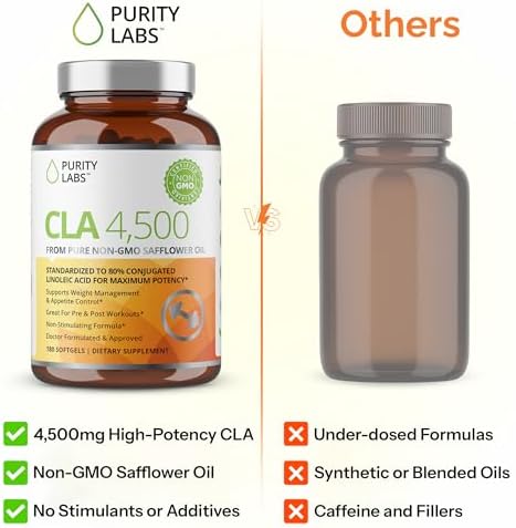 Suplementos CLA Purity Labs 4500MG - Aceite de cártamo No GMO - Apoya Energía, Pérdida de Peso, Salud Cardiaca y Muscular - 180 Cápsulas Blandas - imagen 5