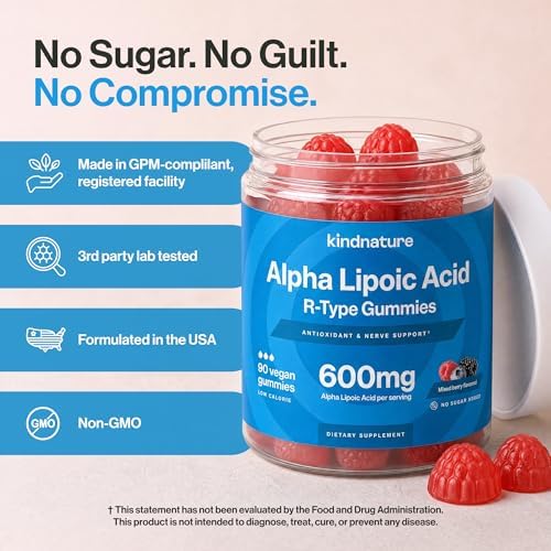 Gomitas de Ácido Alfa Lipoico Kindnature 600mg – Suplementos para Neuropatía – ALA para Confort Nervioso y Soporte Antioxidante – Sin Azúcar, - imagen 8