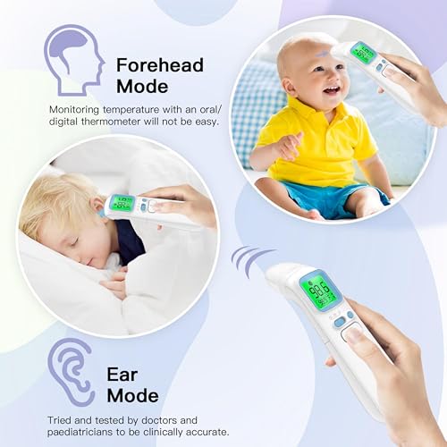 Termómetro Digital Infrarrojo 3 en 1 para Adultos y Niños, Lectura Rápida en 1 Segundo, Alerta de Fiebre, Pantalla Retroiluminada y Funda de - imagen 5