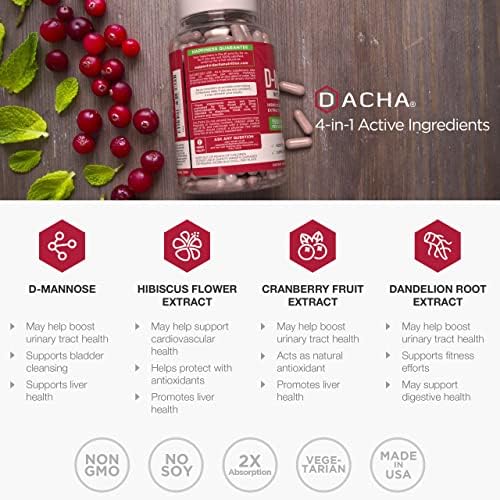 Cápsulas de D-Mannose Natural 4 en 1 - 120 CAPS, 1500 MG de Arándano, Diente de León y Extracto de Flor de Hibisco para la Salud de la Vejiga y - imagen 5