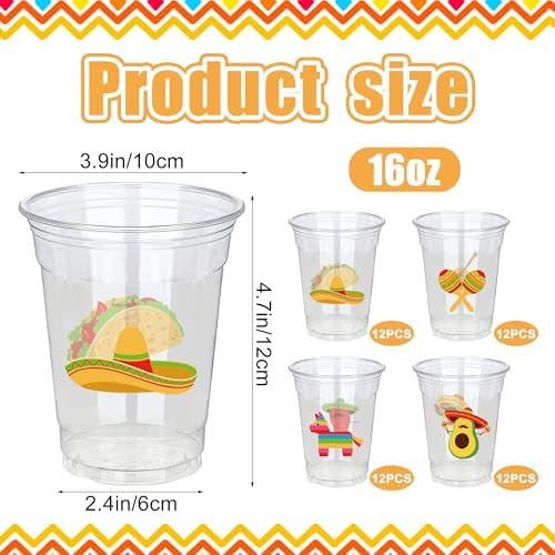 50 Piezas de Vasos Plásticos Fiesta Mexicana 16 oz, Vasos Desechables para Cumpleaños y Cinco de Mayo, Suministros para Fiestas - imagen 2