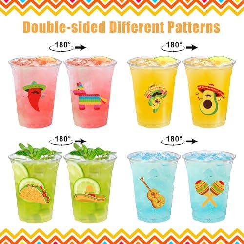 50 Piezas de Vasos Plásticos Fiesta Mexicana 16 oz, Vasos Desechables para Cumpleaños y Cinco de Mayo, Suministros para Fiestas - imagen 4