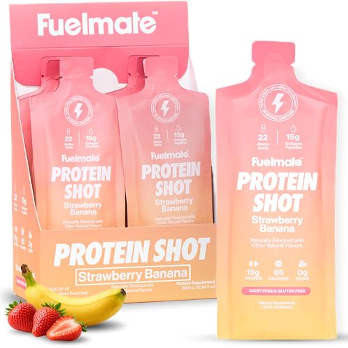 FUELMATE Shots de Colágeno Líquido de Fresa y Plátano - 15g de Proteína + 22 Aminoácidos - Colágeno Hidrolizado para Piel, Cabello y Articulaciones - - imagen 1