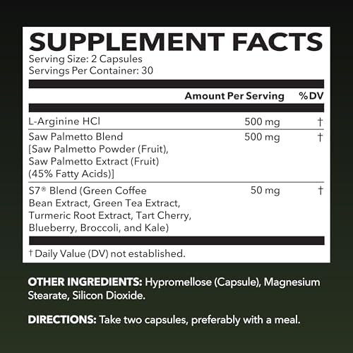 L-Arginina 500mg y Saw Palmetto 500mg - Suplementos para la Salud Prostática y Óxido Nítrico - 60 Cápsulas Veganas, No Transgénicas - 1 Mes de - imagen 2
