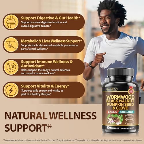 Limpieza de Ajenjo, Nogal Negro y Clavo para Humanos - Suplemento Natural para la Salud Digestiva con Semilla de Calabaza, Ajo, Orégano, Neem, - imagen 2