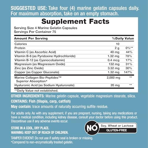 Cápsulas de Colágeno Marino NeoCell | 300 Píldoras | Con Ácido Hialurónico y Vitamina C | Bio-Péptidos de Alta Absorción para Mujeres y Hombres | - imagen 4