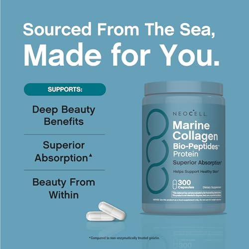 Cápsulas de Colágeno Marino NeoCell | 300 Píldoras | Con Ácido Hialurónico y Vitamina C | Bio-Péptidos de Alta Absorción para Mujeres y Hombres | - imagen 6
