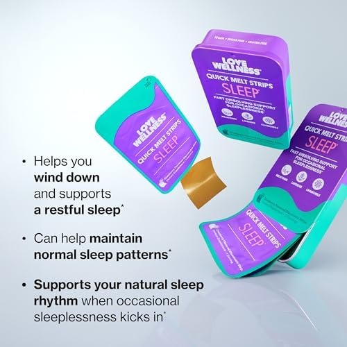 Love Wellness Sleep* Tiras Rápidas para Dormir - Soporte para Sueño de Rápida Disolución con Melatonina y Botánicos Calmantes - 32 Tiras Veganas y - imagen 2