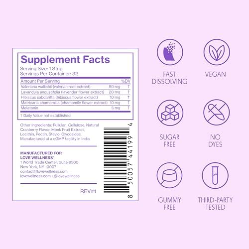 Love Wellness Sleep* Tiras Rápidas para Dormir - Soporte para Sueño de Rápida Disolución con Melatonina y Botánicos Calmantes - 32 Tiras Veganas y - imagen 7