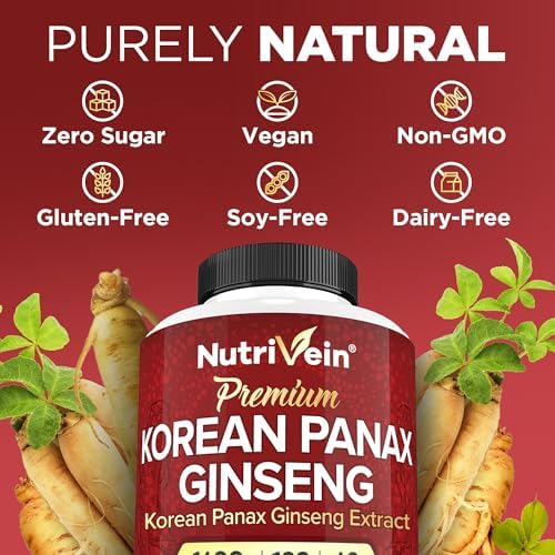 Nutrivein Ginseng Rojo Panax Coreano 1600mg – Fórmula de Fuerza Extra – 180 Cápsulas – Aumenta Energía, Enfoque Mental y Salud Inmunológica de Forma - imagen 4