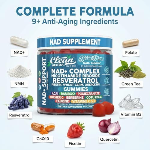 Gomitas Suplemento Juvenil Bloom NAD+ con Resveratrol, Fisetina, Germen de Trigo, Berberina, Taurina, Cúrcuma, Colágeno y más - 60 piezas de Clean - imagen 4