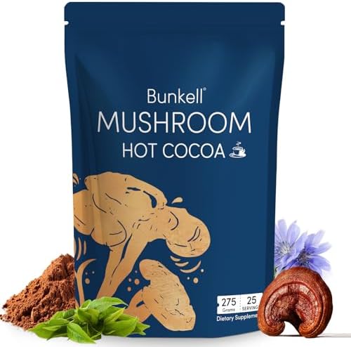 Cocoa Caliente Bunkell con Hongos Adaptógenos, Reishi, L-Theanina, Achicoria, Melatonina y Glicina, Suplemento para Sueño y Estrés, 25 Porciones - imagen 1