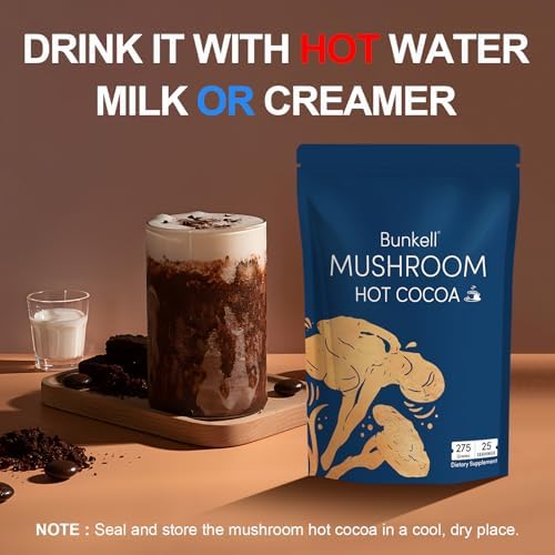 Cocoa Caliente Bunkell con Hongos Adaptógenos, Reishi, L-Theanina, Achicoria, Melatonina y Glicina, Suplemento para Sueño y Estrés, 25 Porciones - imagen 7