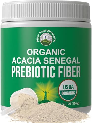 Peak Performance Polvo de Fibra Prebiótica Orgánica de Acacia Senegal - Sin Sabor, 5 oz, Suplemento Vegano para la Salud Digestiva con Enzimas - imagen 1