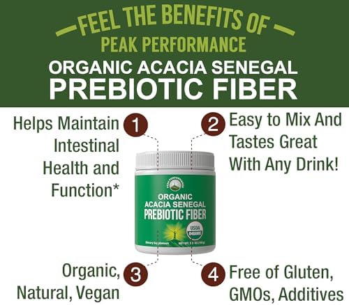 Peak Performance Polvo de Fibra Prebiótica Orgánica de Acacia Senegal - Sin Sabor, 5 oz, Suplemento Vegano para la Salud Digestiva con Enzimas - imagen 2