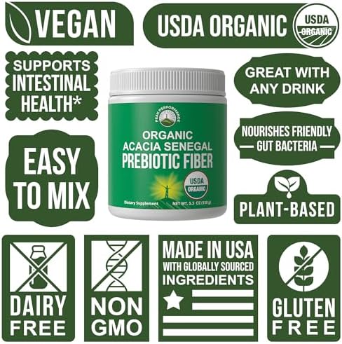 Peak Performance Polvo de Fibra Prebiótica Orgánica de Acacia Senegal - Sin Sabor, 5 oz, Suplemento Vegano para la Salud Digestiva con Enzimas - imagen 3