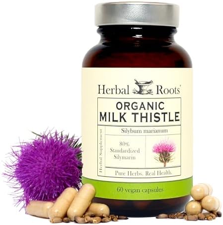 Cápsulas de Cardo Mariano Herbal Roots | Suplemento Herbal de Fuerza Extra 80% Silymarina | Hecho con Cardo Mariano Orgánico Puro | Vegano y Libre de - imagen 1