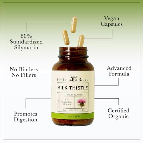 Cápsulas de Cardo Mariano Herbal Roots | Suplemento Herbal de Fuerza Extra 80% Silymarina | Hecho con Cardo Mariano Orgánico Puro | Vegano y Libre de - imagen 4