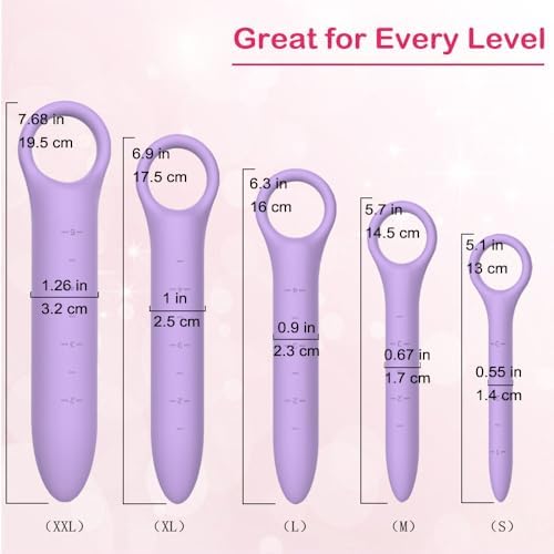 QoQiu Juego de 5 Dilatadores de Silicón para Suelo Pélvico Femenino con Escalas Finas, Masajeador y Entrenador de Músculos Pélvicos, Color Púrpura - imagen 2