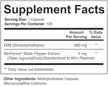 NutriFlair DIM 400mg con BioPerine, 120 Cápsulas - Suplemento de Diindolilmetano de Alta Potencia - Para Hombres y Mujeres - Vegano, No GMO - - imagen 2