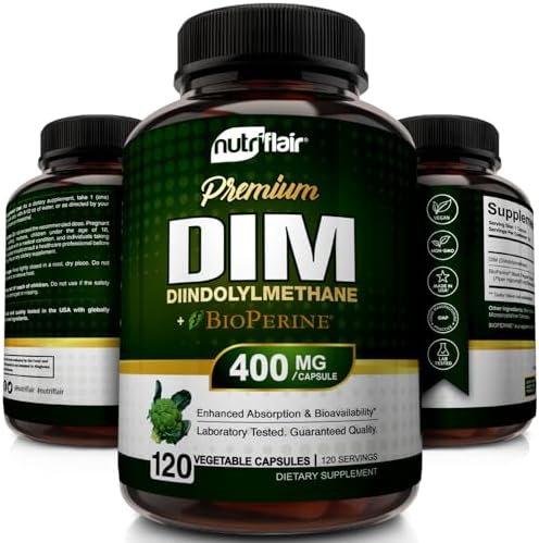 NutriFlair DIM 400mg con BioPerine, 120 Cápsulas - Suplemento de Diindolilmetano de Alta Potencia - Para Hombres y Mujeres - Vegano, No GMO - - imagen 3