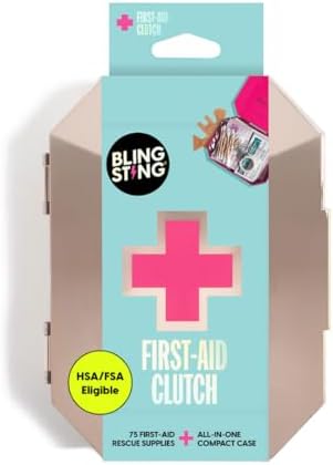 Kit de ros Auxilios BLINGSTING - 75 Suministros Esenciales, Vendajes, Toallitas, Estuche de Viaje Dorado - Kit de Emergencia Mini Multipropósito para - imagen 1
