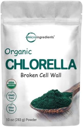 Chlorella Orgánica en Polvo, 10 Onzas, Pared Celular Rota, Rica en Proteínas y Vitaminas Veganas, Suplemento Premium Crudo, Amigable con Veganos - imagen 1