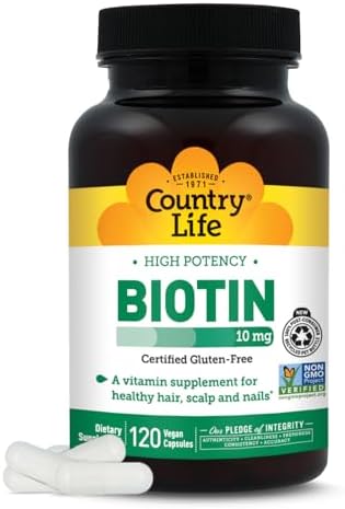 Country Life Biotina Alta Potencia 10mg - Suplemento Vegano y Sin Gluten para Piel y Uñas, Metabolismo Energético - Cápsulas de 10000mcg - imagen 1