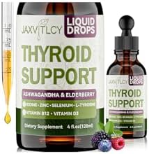 JAXVITLCY Gotas de Soporte para Tiroides con Yodo, Selenio, Zinc y L-Tirosina - Suplemento Líquido de Metabolismo y Energía con Ashwagandha y Saúco - - imagen 1