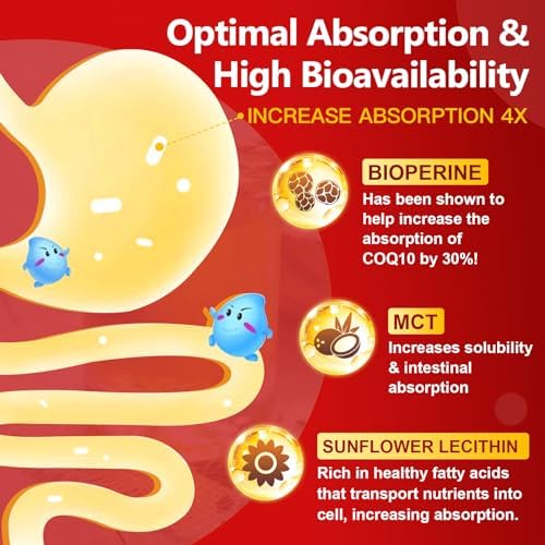 Suplementos de Coenzima Q10 DRFOSTER 400mg de Alta Absorción con PQQ, Shilajit y Vitamina E, Antioxidante Potente para la Salud del Corazón y el - imagen 4