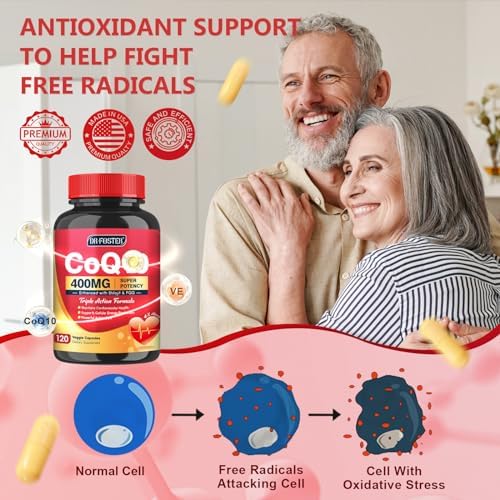 Suplementos de Coenzima Q10 DRFOSTER 400mg de Alta Absorción con PQQ, Shilajit y Vitamina E, Antioxidante Potente para la Salud del Corazón y el - imagen 6