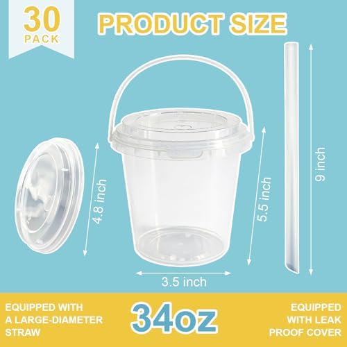 Cubetas de Plástico Transparentes TTzycc de 34 oz con Tapa y Popotes, 30 Sets Reutilizables para Café Helado, Smoothies y Fiestas en la Playa - imagen 2