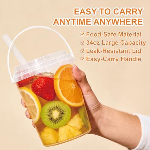 Cubetas de Plástico Transparentes TTzycc de 34 oz con Tapa y Popotes, 30 Sets Reutilizables para Café Helado, Smoothies y Fiestas en la Playa - imagen 3