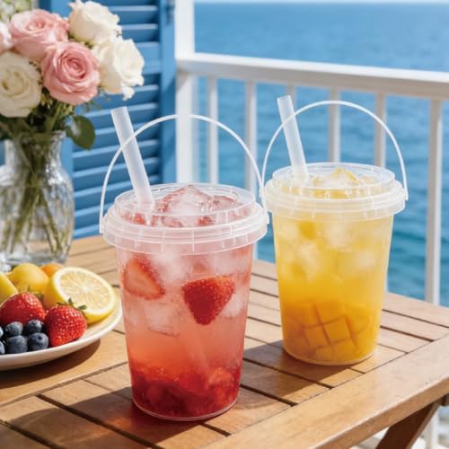 Cubetas de Plástico Transparentes TTzycc de 34 oz con Tapa y Popotes, 30 Sets Reutilizables para Café Helado, Smoothies y Fiestas en la Playa - imagen 4