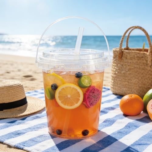 Cubetas de Plástico Transparentes TTzycc de 34 oz con Tapa y Popotes, 30 Sets Reutilizables para Café Helado, Smoothies y Fiestas en la Playa - imagen 5