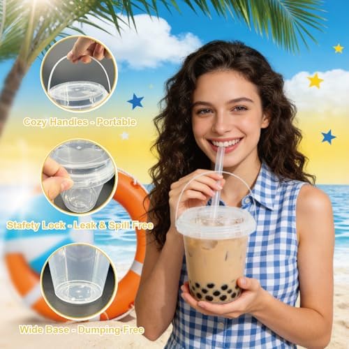 Cubetas de Plástico Transparentes TTzycc de 34 oz con Tapa y Popotes, 30 Sets Reutilizables para Café Helado, Smoothies y Fiestas en la Playa - imagen 6