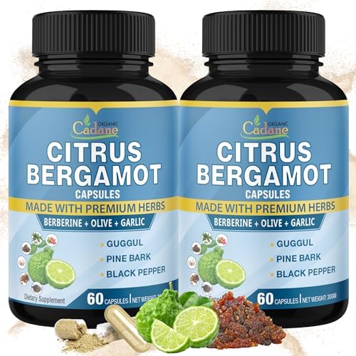 Cápsulas de Extracto de Bergamota Cítrica Cadane - 2 Paquetes con Berberina, Olivo, Guggul, Ajo, Corteza de Pino y Pimienta Negra | Suministro para 4 - imagen 1