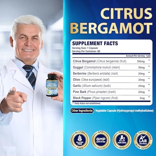 Cápsulas de Extracto de Bergamota Cítrica Cadane - 2 Paquetes con Berberina, Olivo, Guggul, Ajo, Corteza de Pino y Pimienta Negra | Suministro para 4 - imagen 3