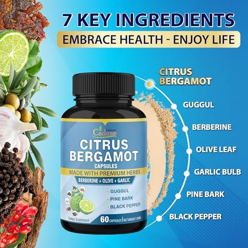 Cápsulas de Extracto de Bergamota Cítrica Cadane - 2 Paquetes con Berberina, Olivo, Guggul, Ajo, Corteza de Pino y Pimienta Negra | Suministro para 4 - imagen 5