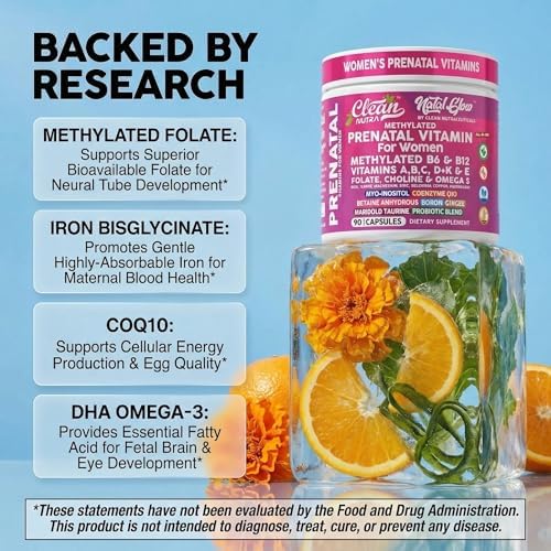Vitamínico Prenatal Methylated Natal Glow para Mujeres - Omega 3, Folato, Vitaminas A, B12, C, D3, E, K2, Hierro, Biotina, Calcio y más de Clean Nutra - imagen 3