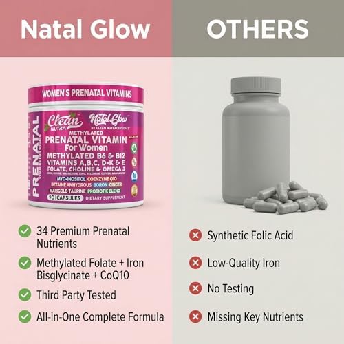 Vitamínico Prenatal Methylated Natal Glow para Mujeres - Omega 3, Folato, Vitaminas A, B12, C, D3, E, K2, Hierro, Biotina, Calcio y más de Clean Nutra - imagen 7