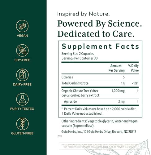 Suplemento Gaia Herbs Pro Vitex PRO - Apoya el Ciclo Menstrual Normal y la Menopausia Saludable* - Soporte de Progesterona con Extracto Orgánico de - imagen 2